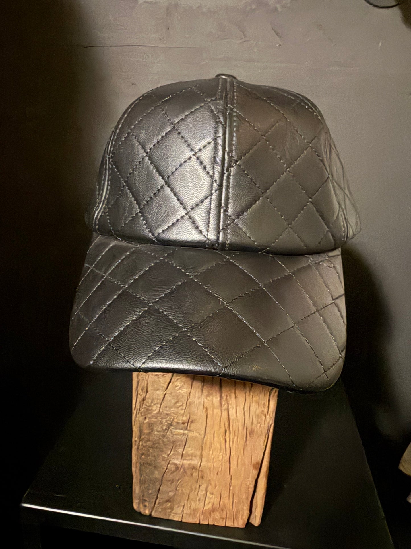 BLACK FAUX LEATHER HAT