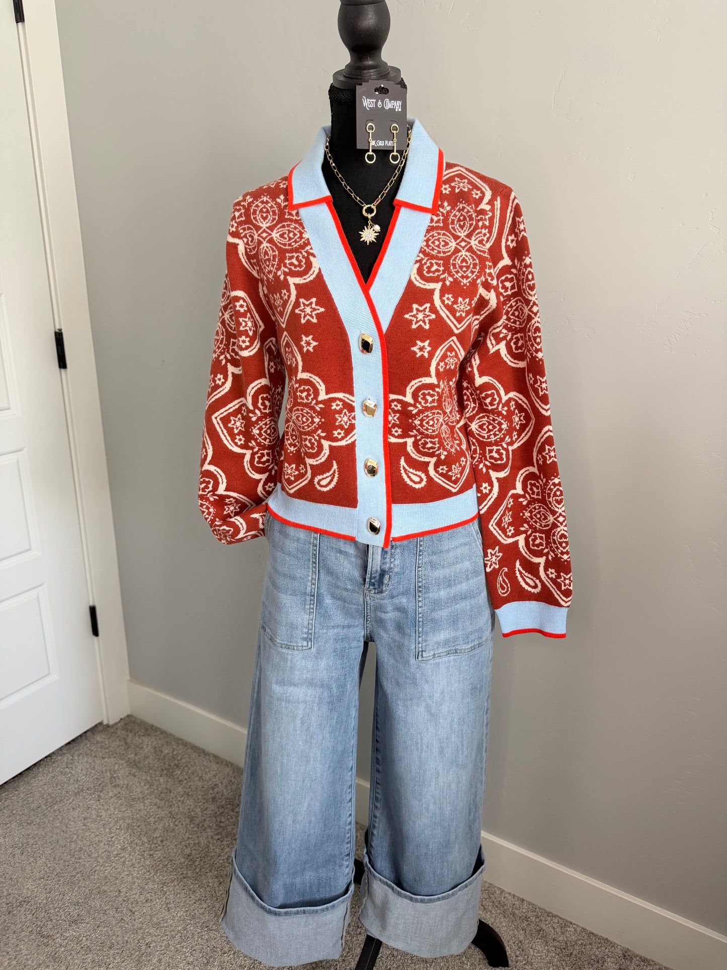 Rust Paisley Cardigan