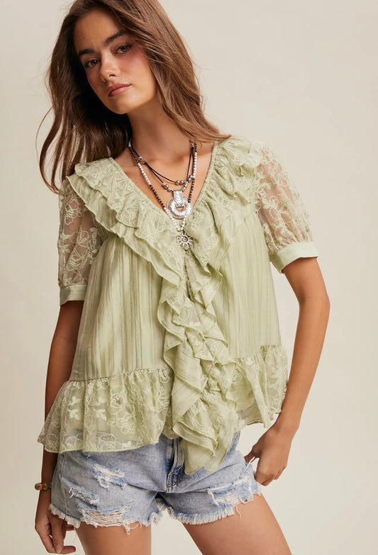 PISTACHIO PEPLUM BLOUSE