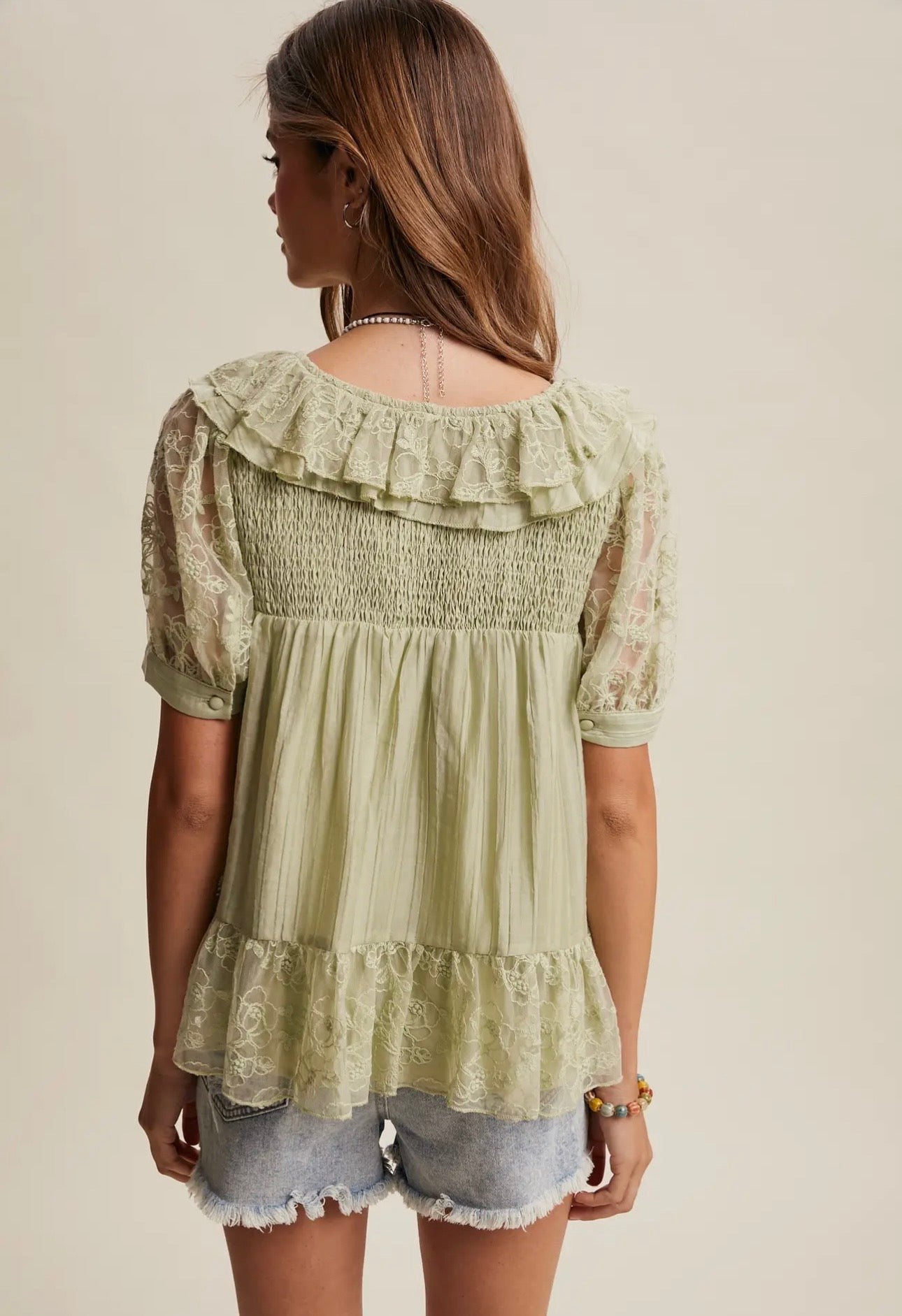 PISTACHIO PEPLUM BLOUSE
