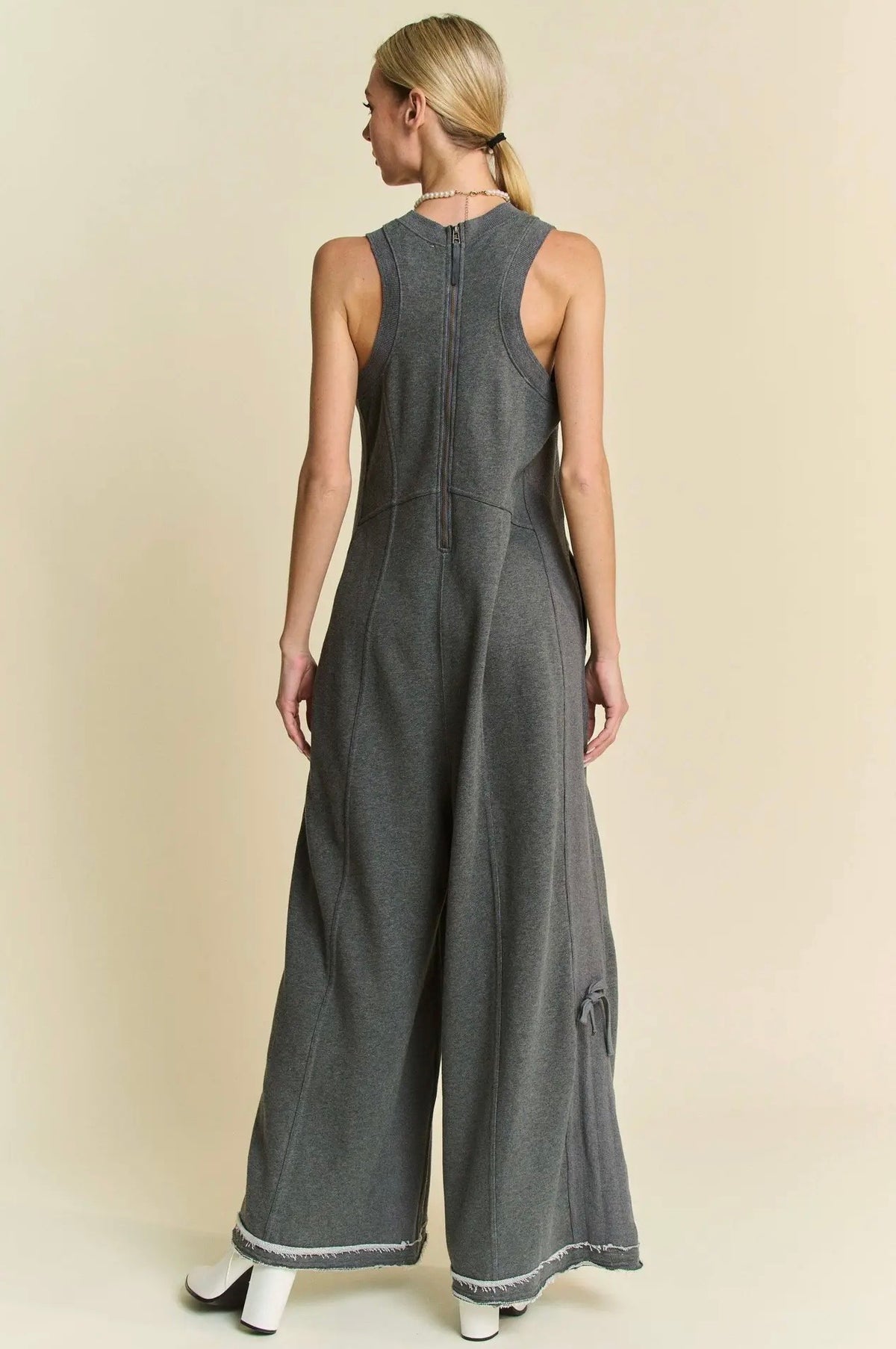 Ribbed Contrast Ruched Side Seam French Jumpsuit