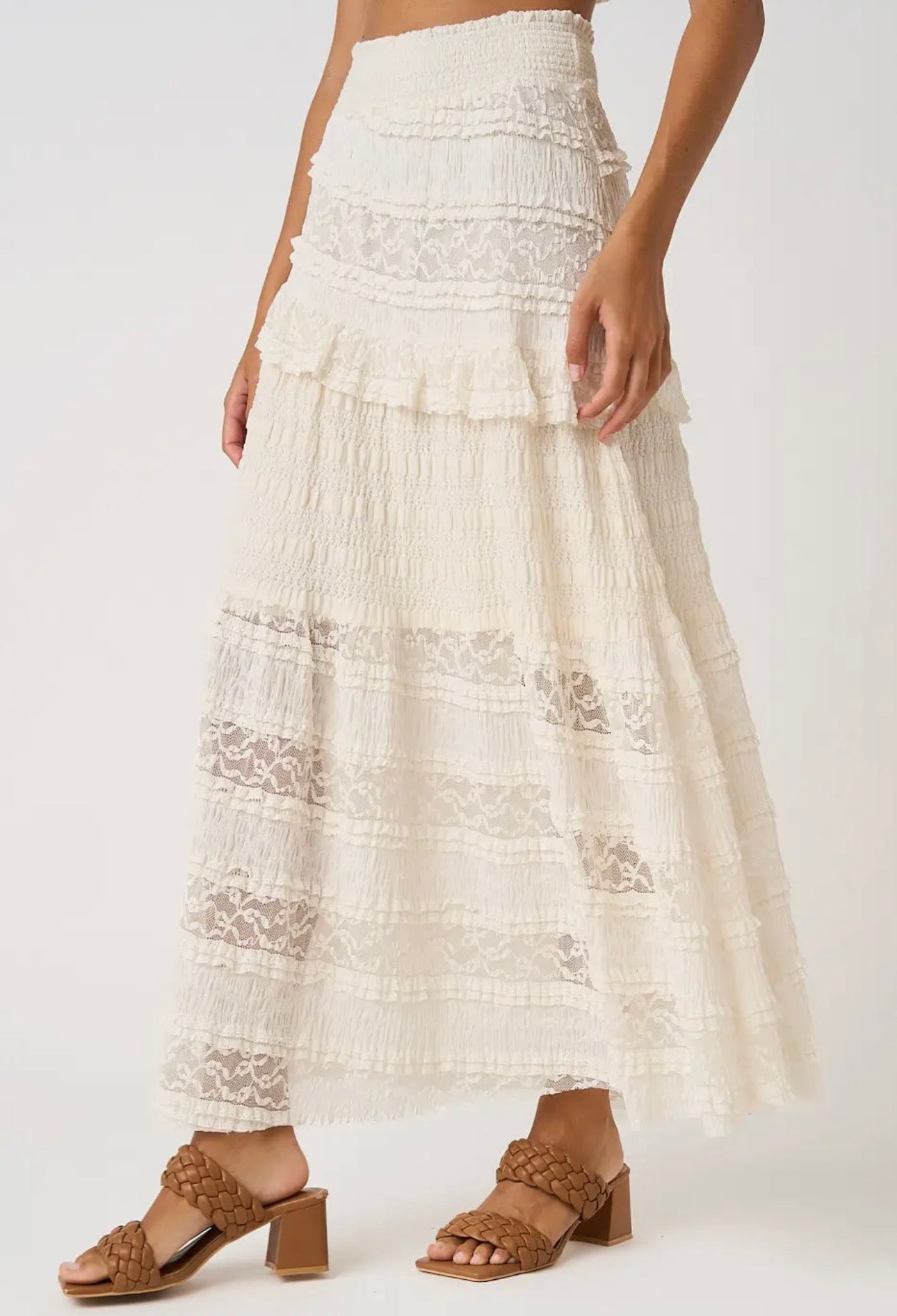 LACE RUFFLE MAXI SKIRT