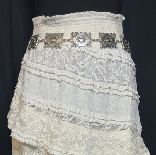 LACE RUFFLE MAXI SKIRT