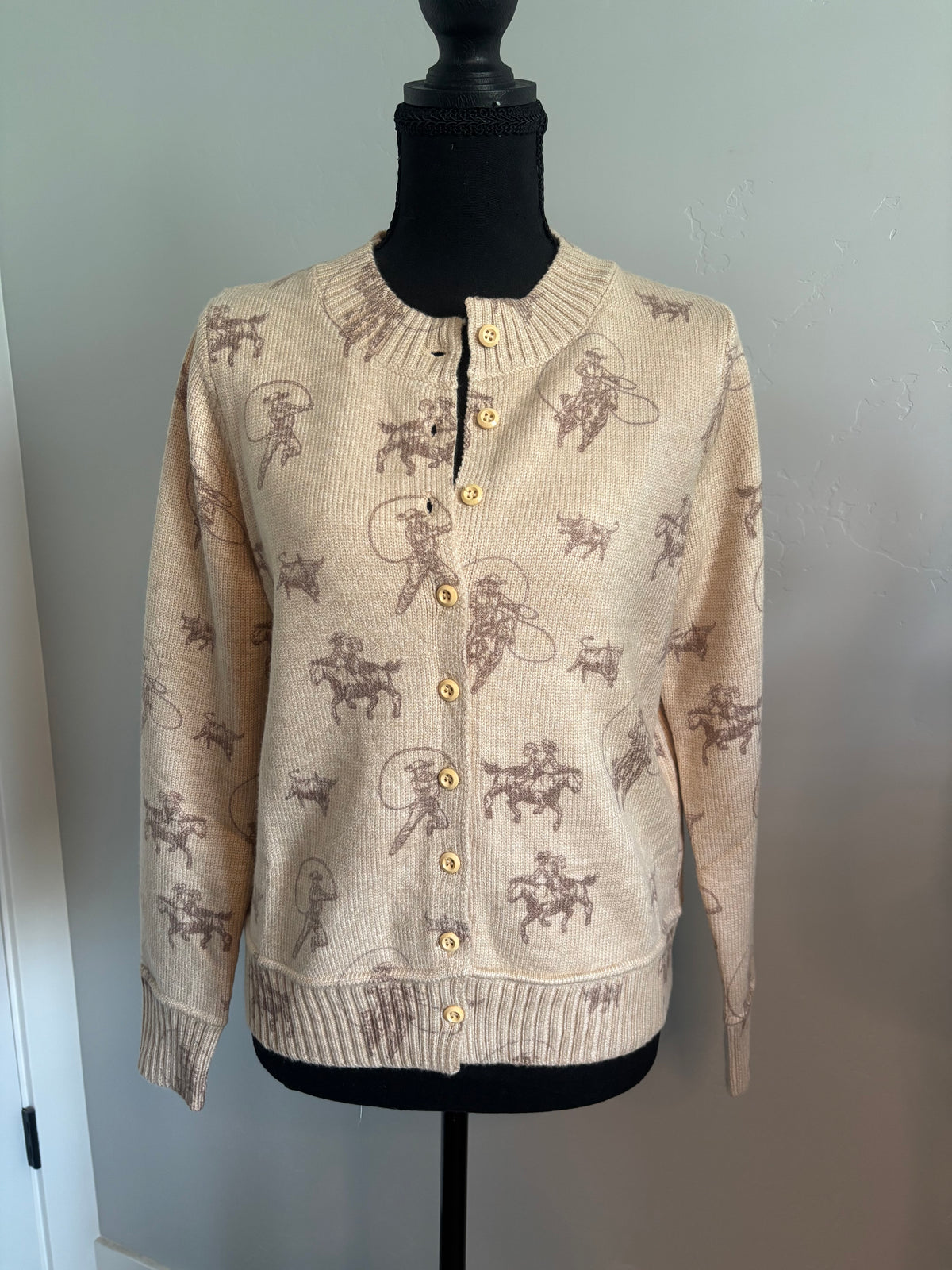 WESTERN COWBOY PRINT BUTTON FRONT CARDIGAN