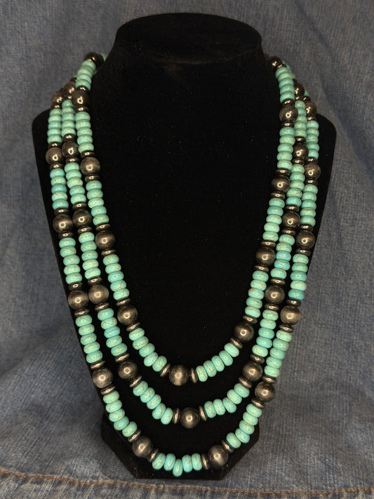 Three strand turquoise beaded necklace