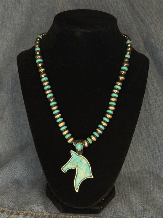 Turquoise Horse Pendant Necklace