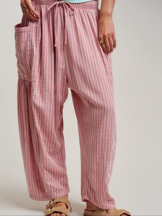 STRIPED COTTON DRAWSTRING HAREM PANT