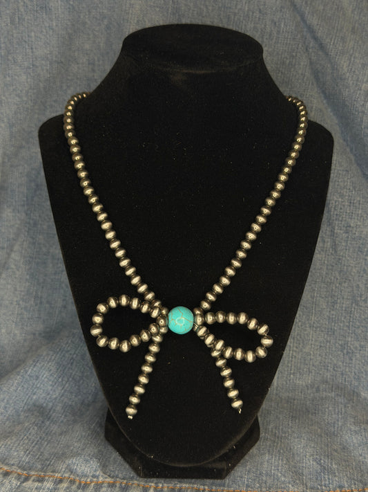 Silver Pearl Bow Necklace