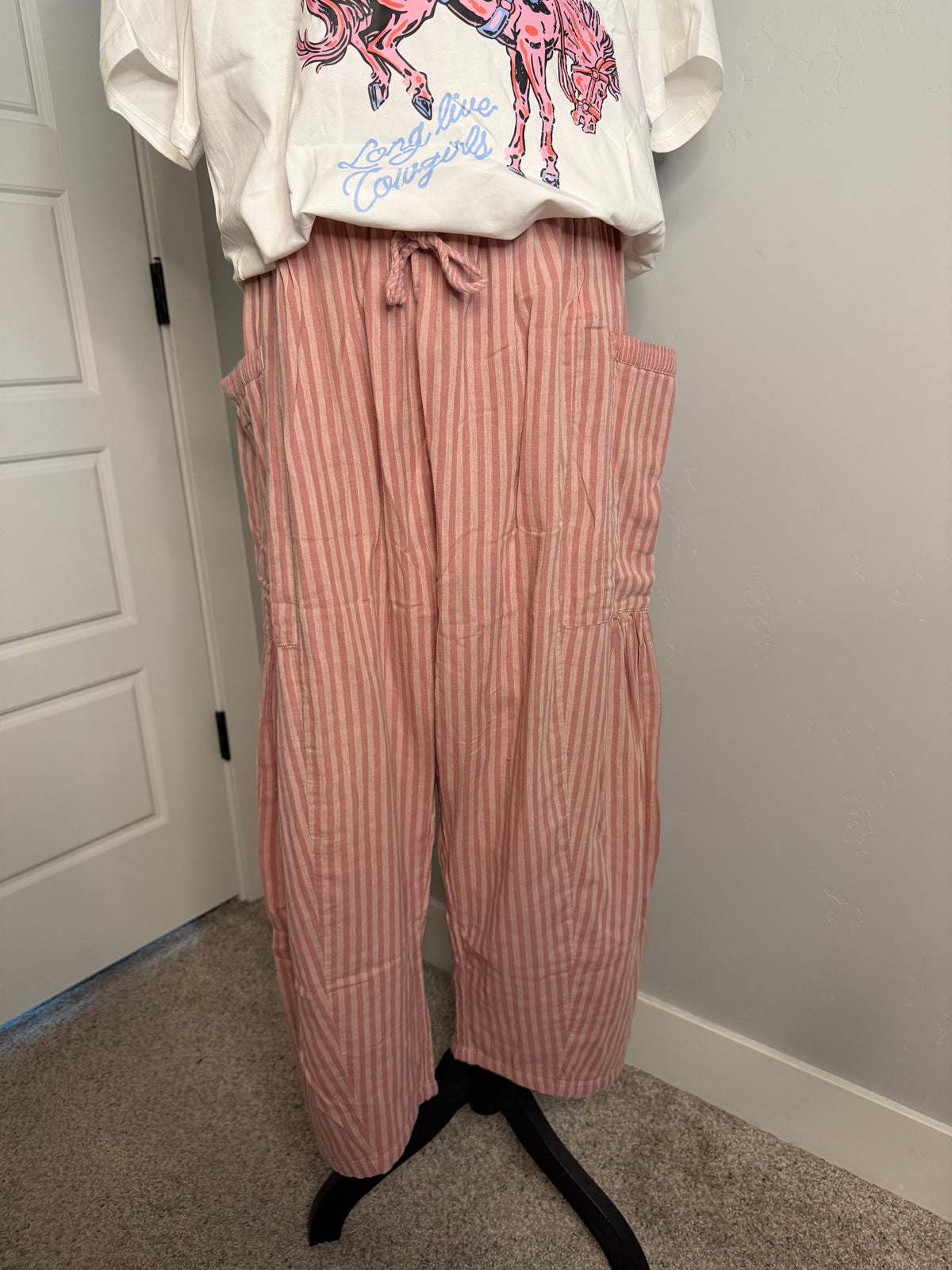 STRIPED COTTON DRAWSTRING HAREM PANT