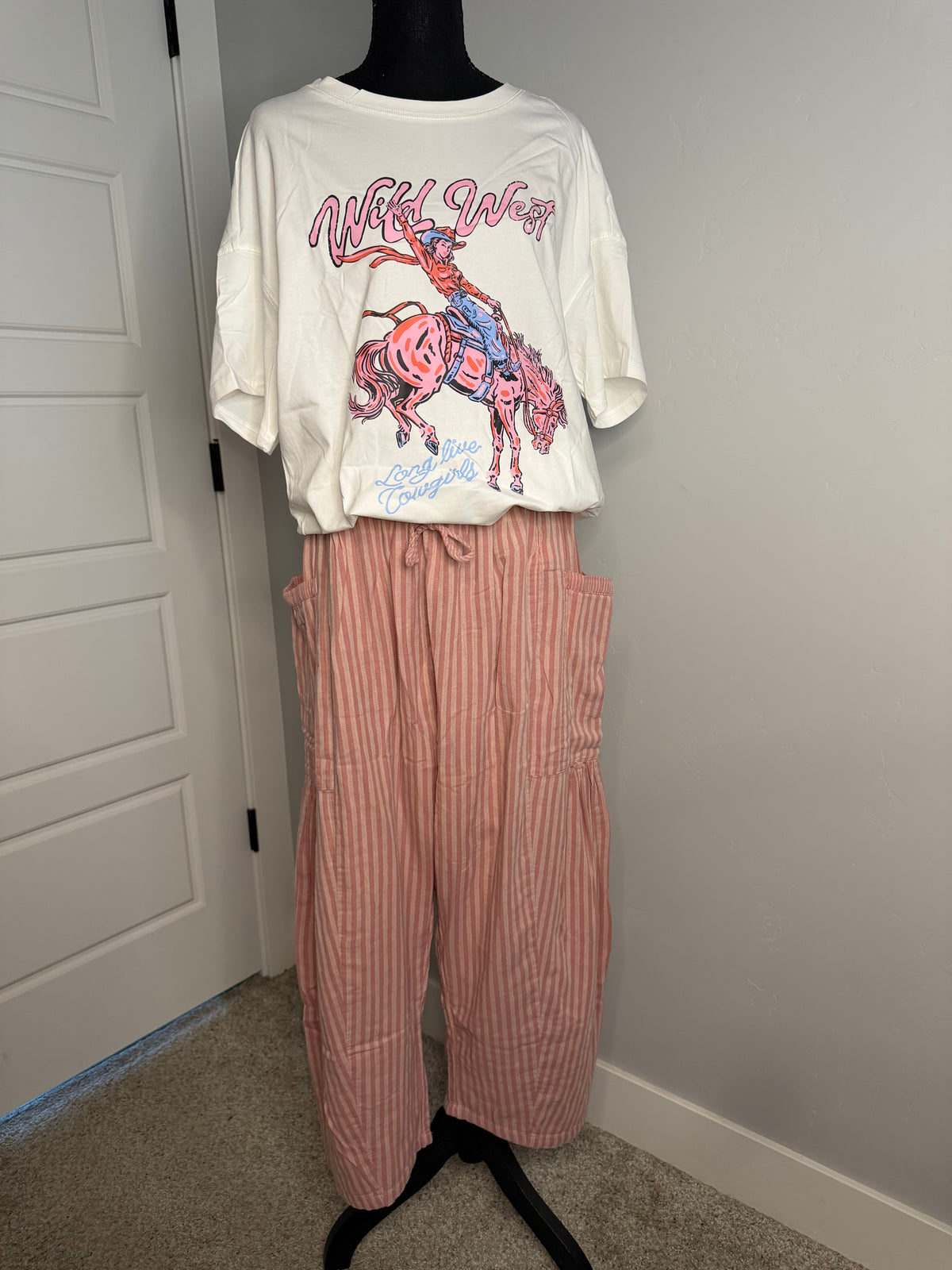 STRIPED COTTON DRAWSTRING HAREM PANT