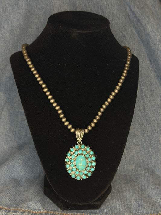 Turquoise Cluster Pendant Necklace