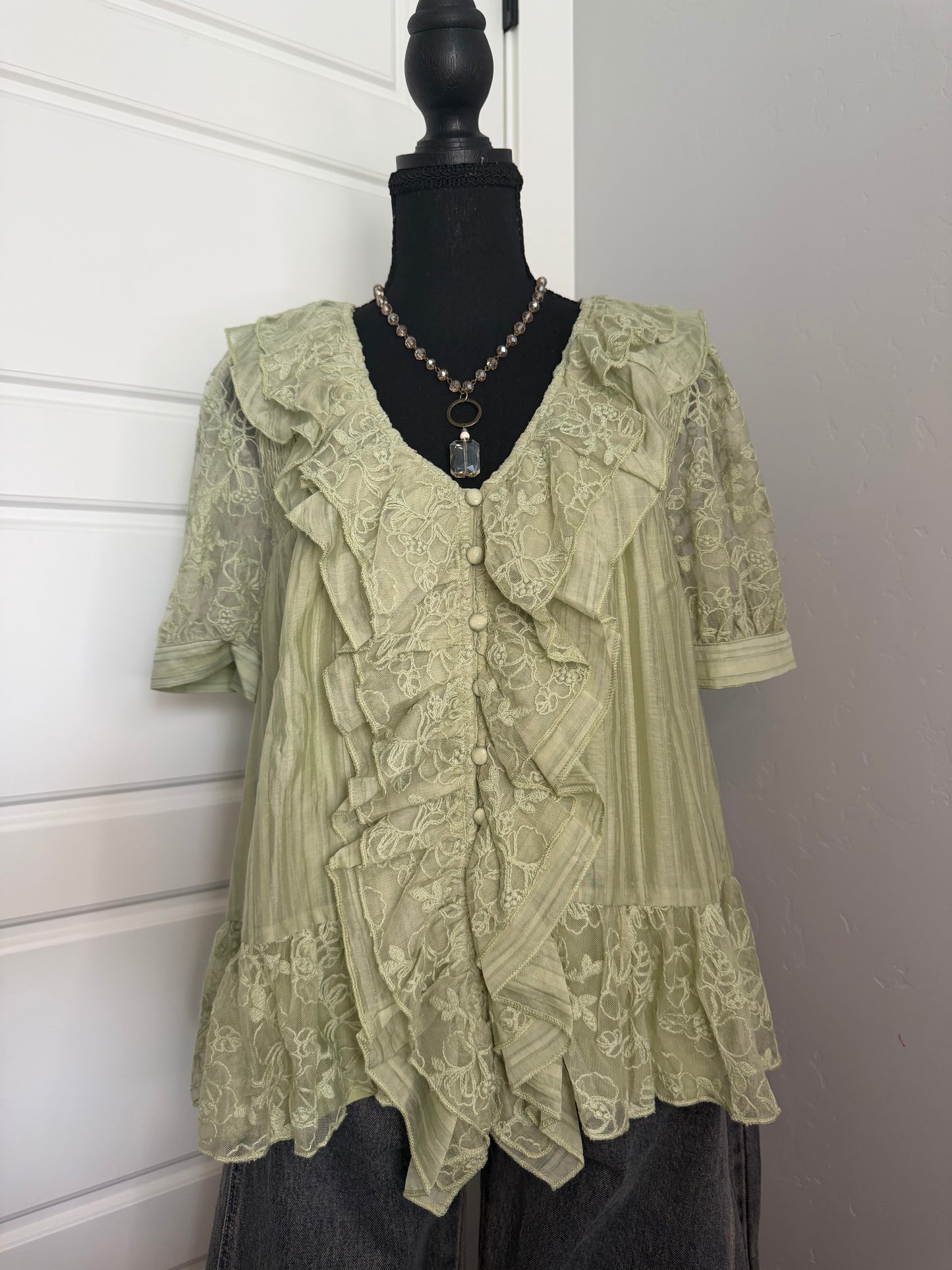 PISTACHIO PEPLUM BLOUSE