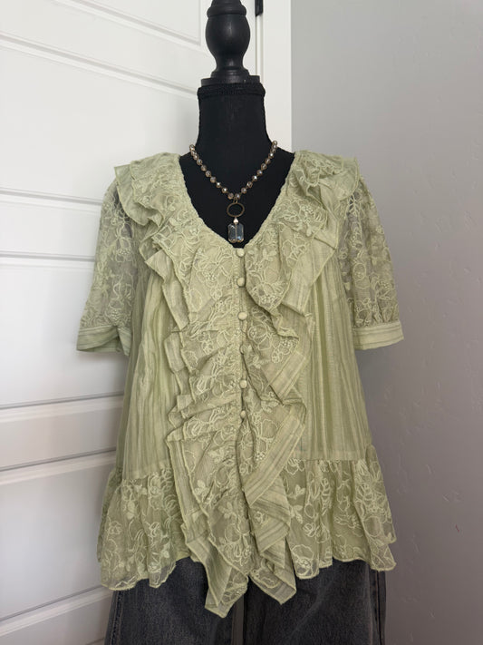 PISTACHIO PEPLUM BLOUSE