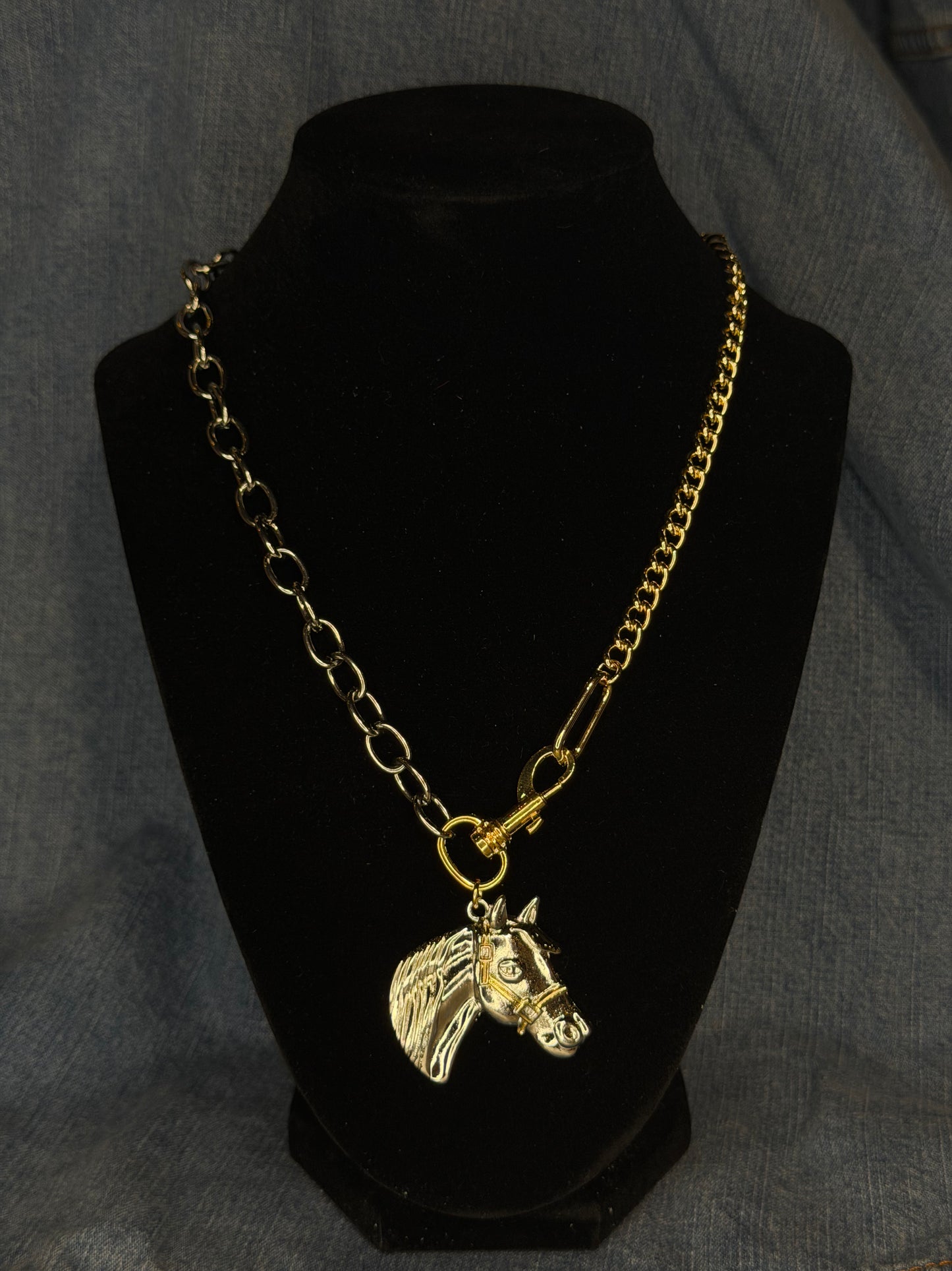 Two Toned Plated Necklace with Horse Pendant