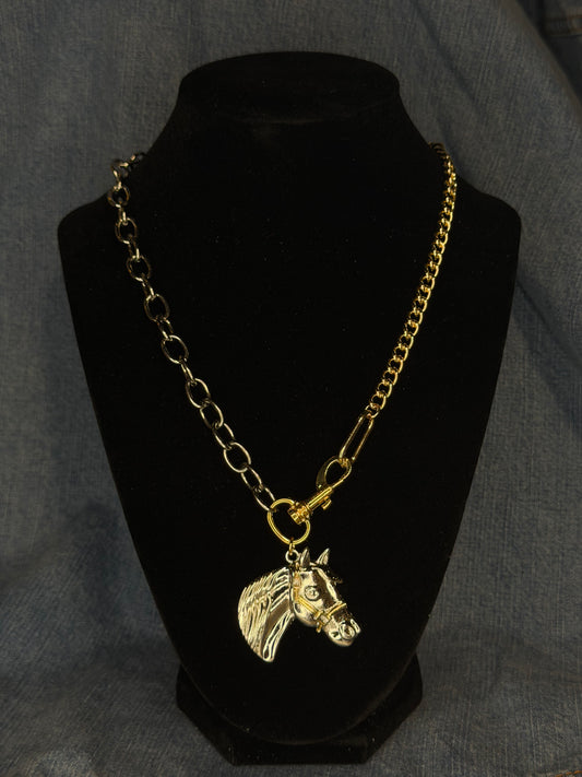 Two Toned Plated Necklace with Horse Pendant