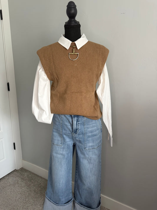 Brown Sleeveless Sweater Vest