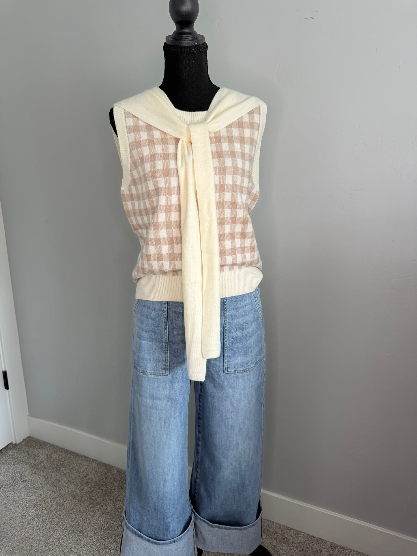 Gingham Knit Sweater Vest