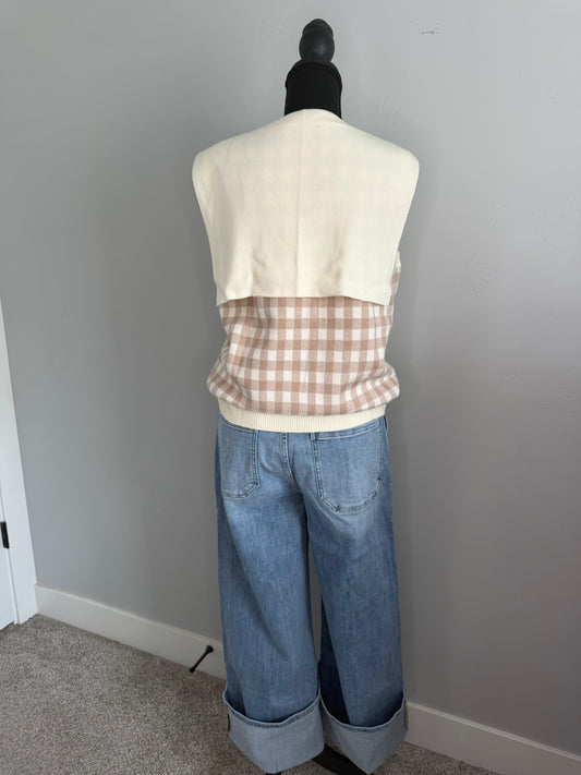Gingham Knit Sweater Vest