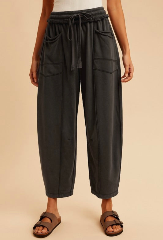 MINERAL WASHED BARREL PANTS