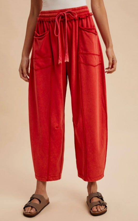 MINERAL WASHED BARREL PANTS