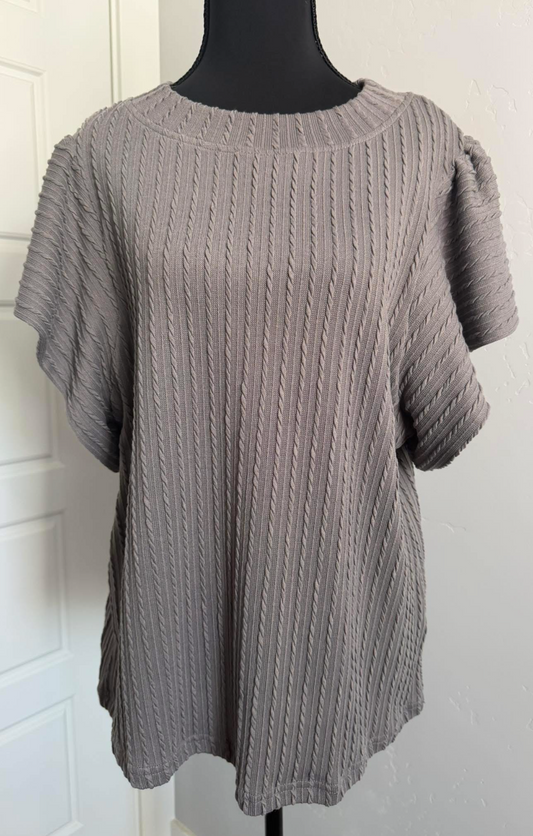 GREY FLUTTER SLEEVE TOP