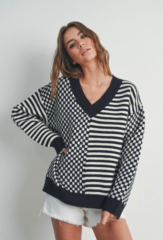FRENCHY PATTERN DROP SWEATER