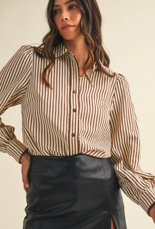 MOCHA STRIPED BLOUSE