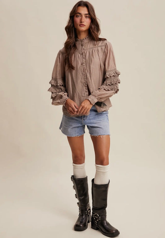 ASH MOCHA PINTUCK BLOUSE