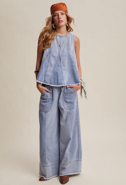 FRAYED WASHED DENIM SET