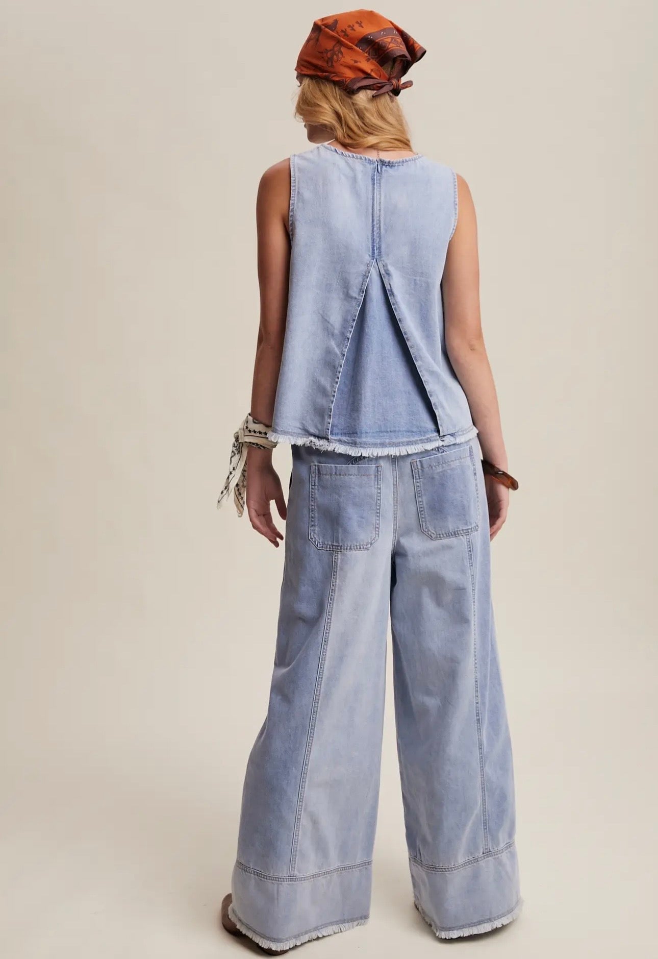 FRAYED WASHED DENIM SET