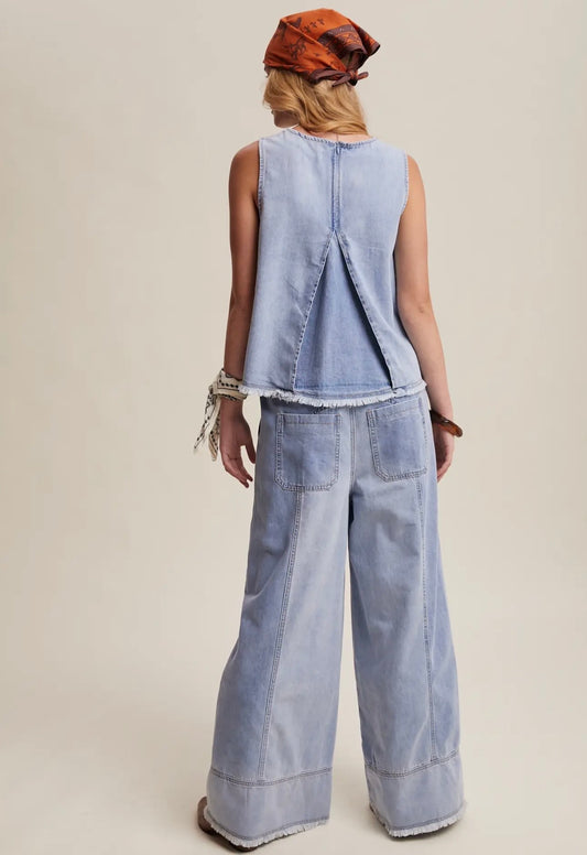 FRAYED WASHED DENIM SET
