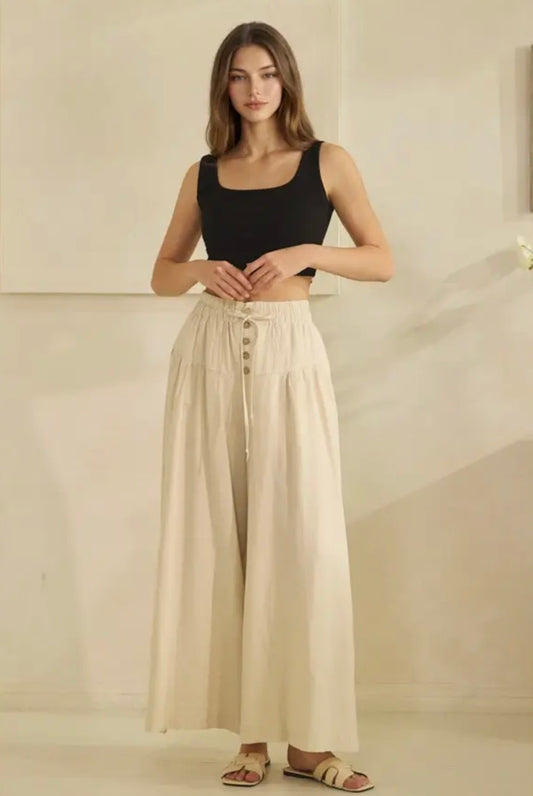 WASHED PINTUCK WIDE LEG PANTS