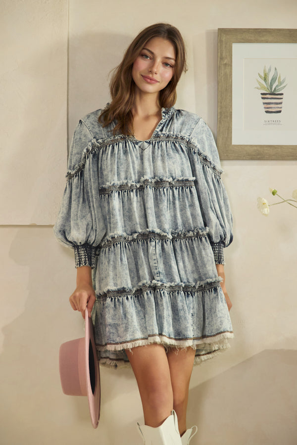 DENIM TIERED DRESS