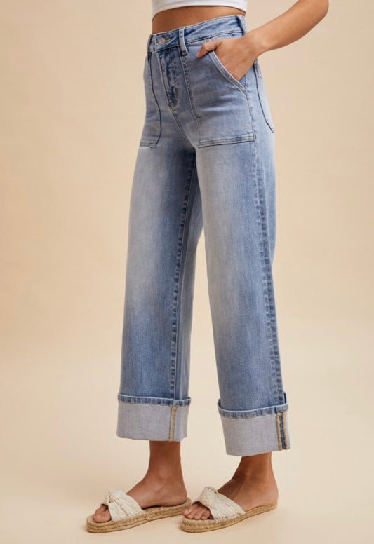 WIDE LEG CUFF JEANS
