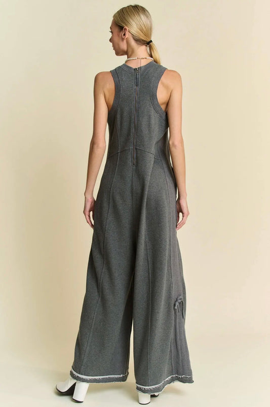 Ribbed Contrast Ruched Side Seam French Jumpsuit