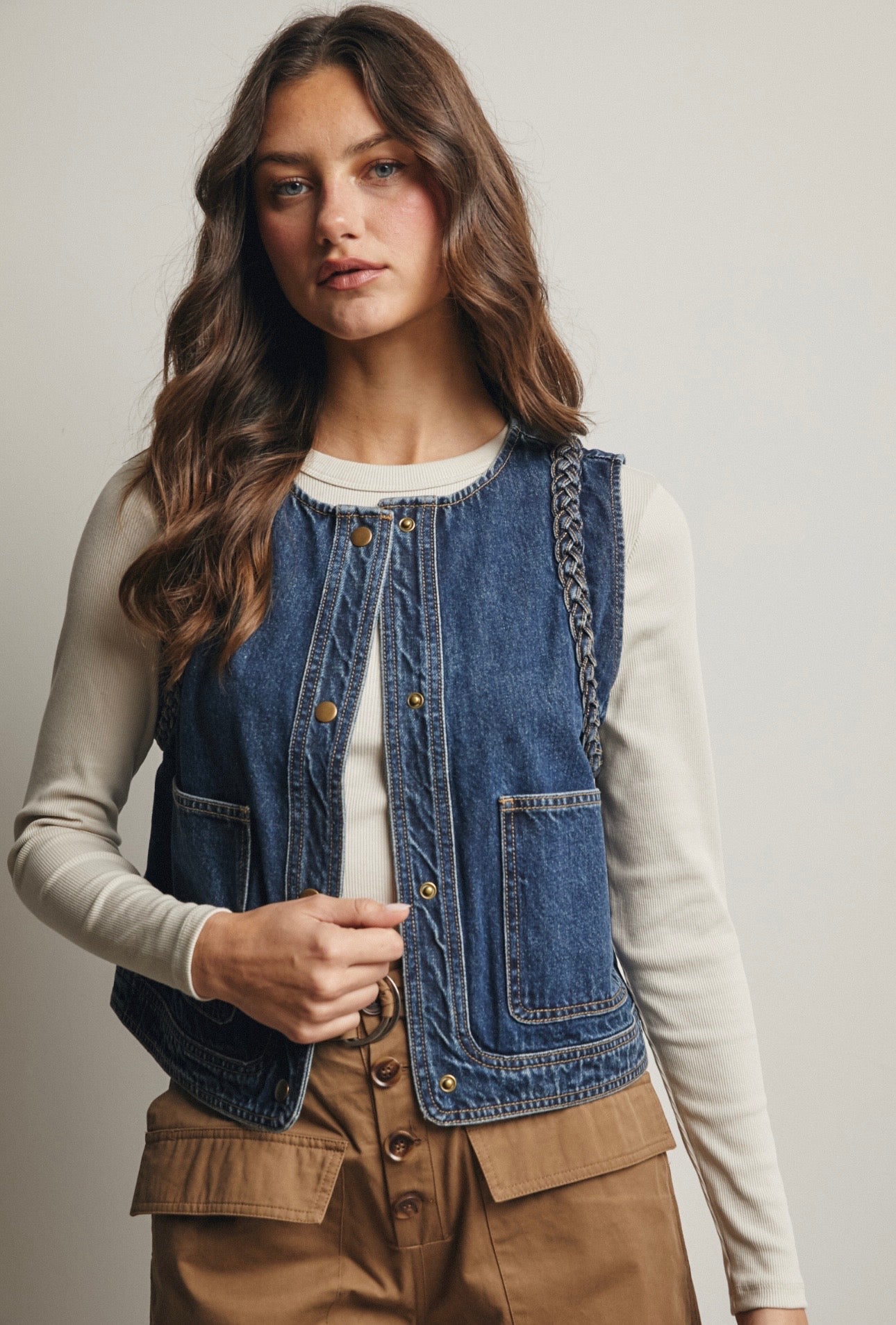 BRAIDED DENIM VEST