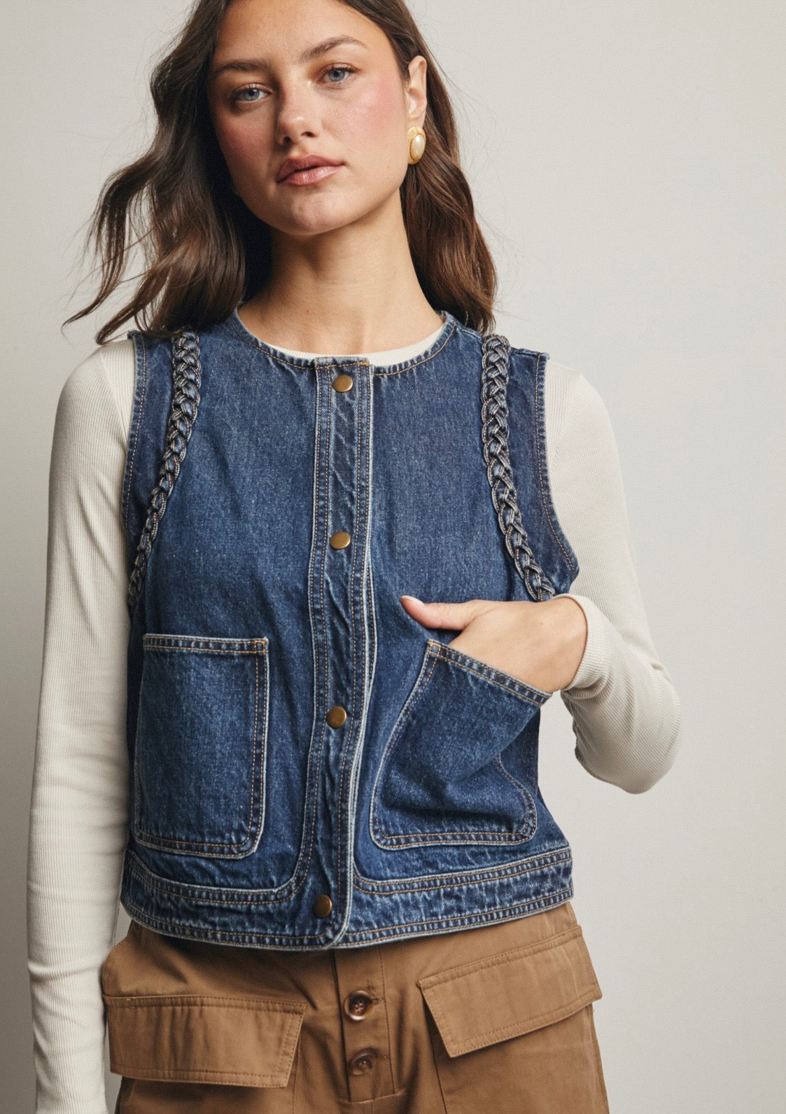 BRAIDED DENIM VEST