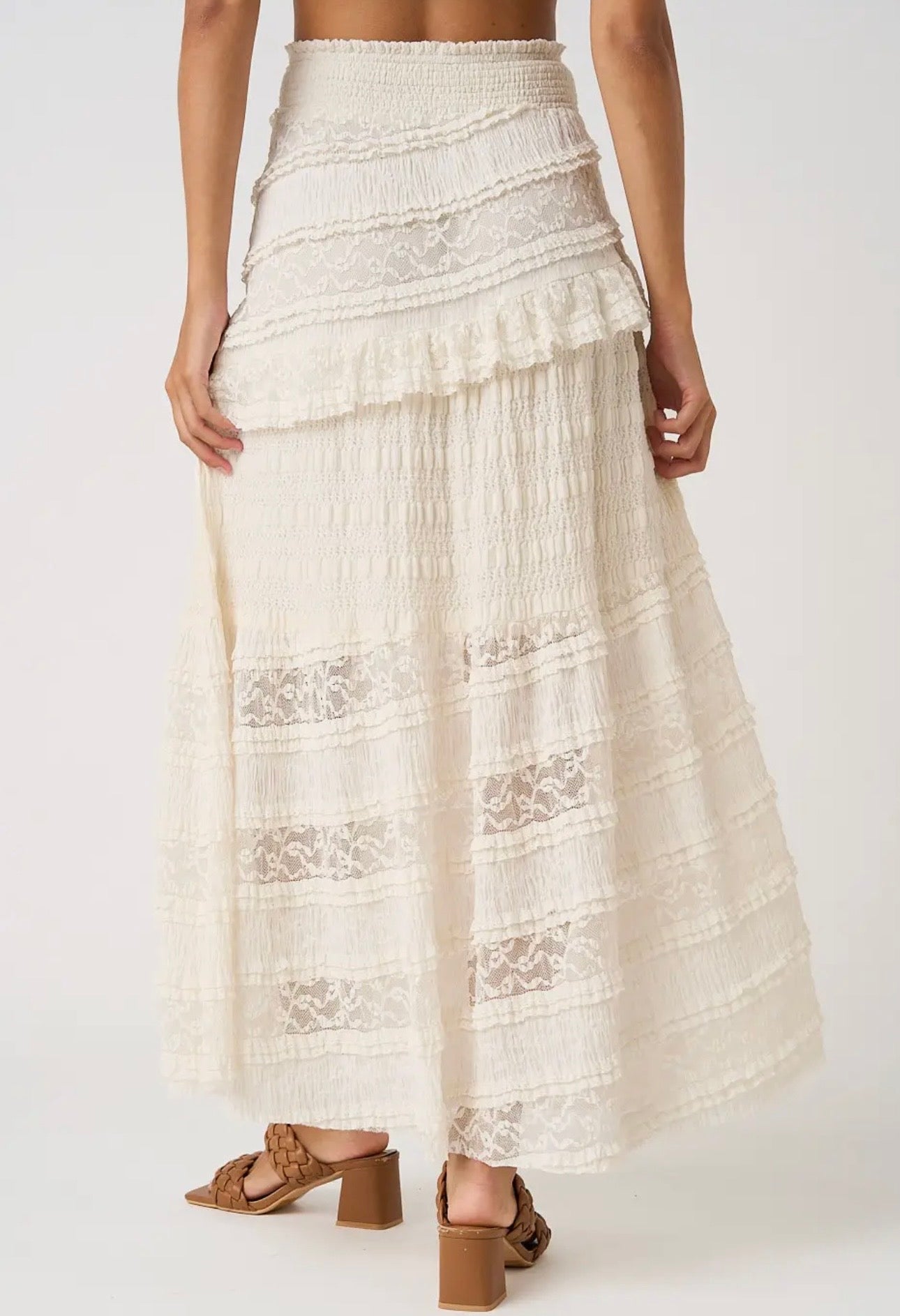 LACE RUFFLE MAXI SKIRT