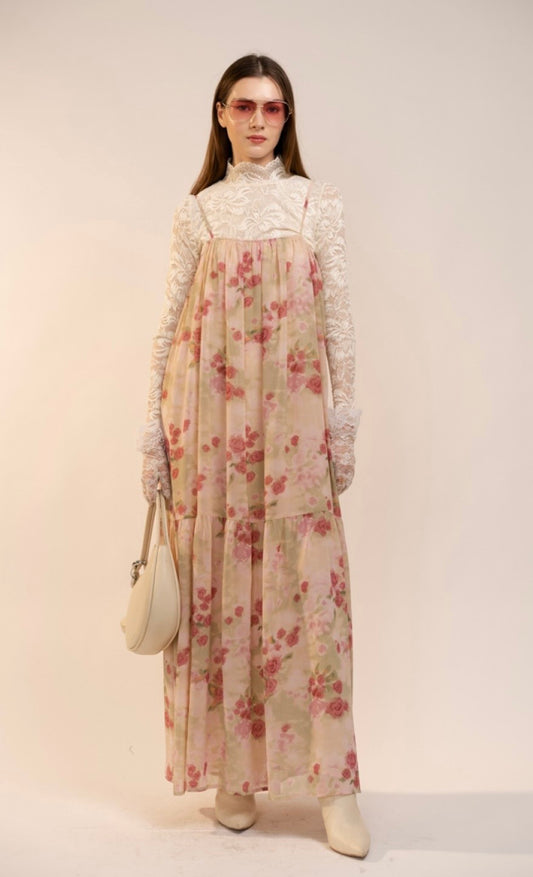 CHIFFON FLORAL MAXI DRESS