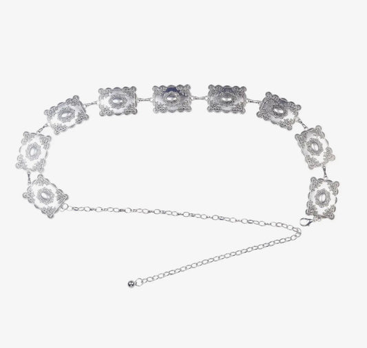 SILVER RECTANGULAR CONCH BELT