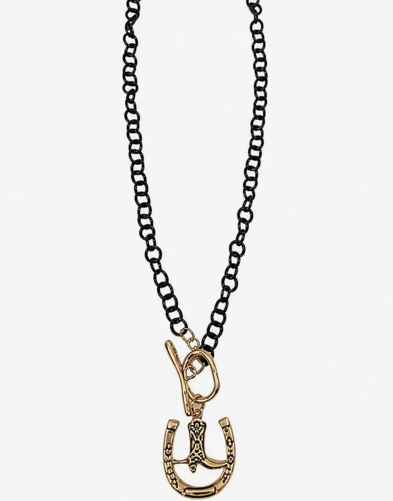 Two Tone Chain Necklace w/Horseshoe Pendant