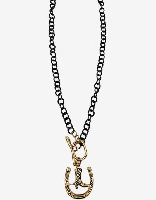 Two Tone Chain Necklace w/Horseshoe Pendant