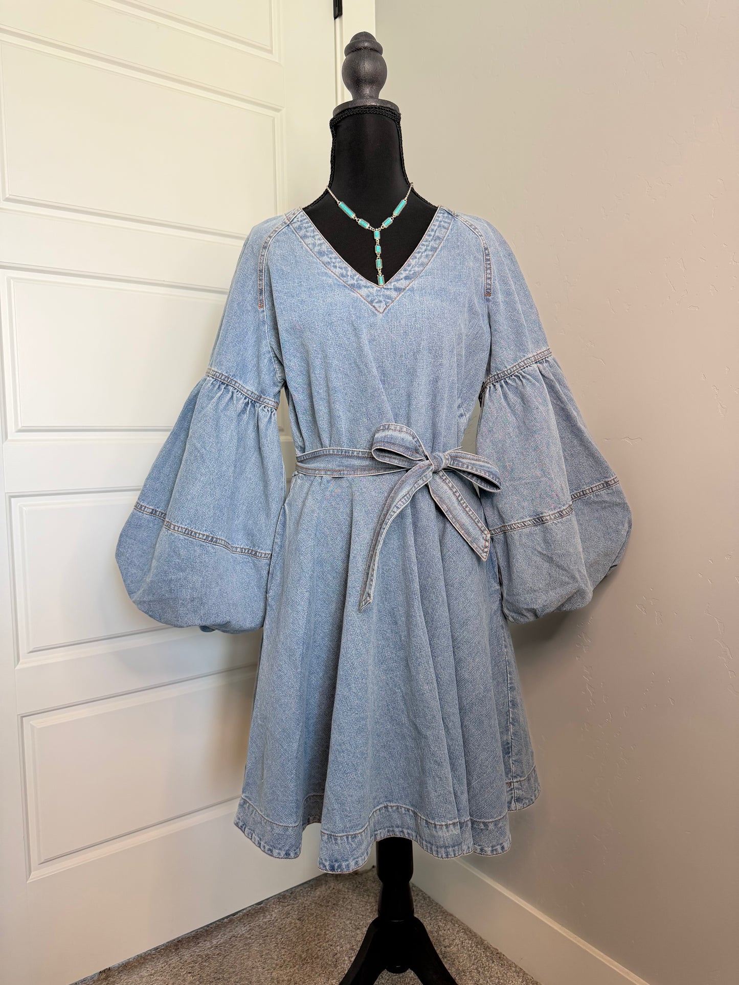 Denim Balloon Sleeve Dress