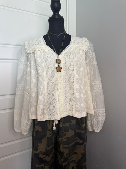 Cream Lace Button Blouse