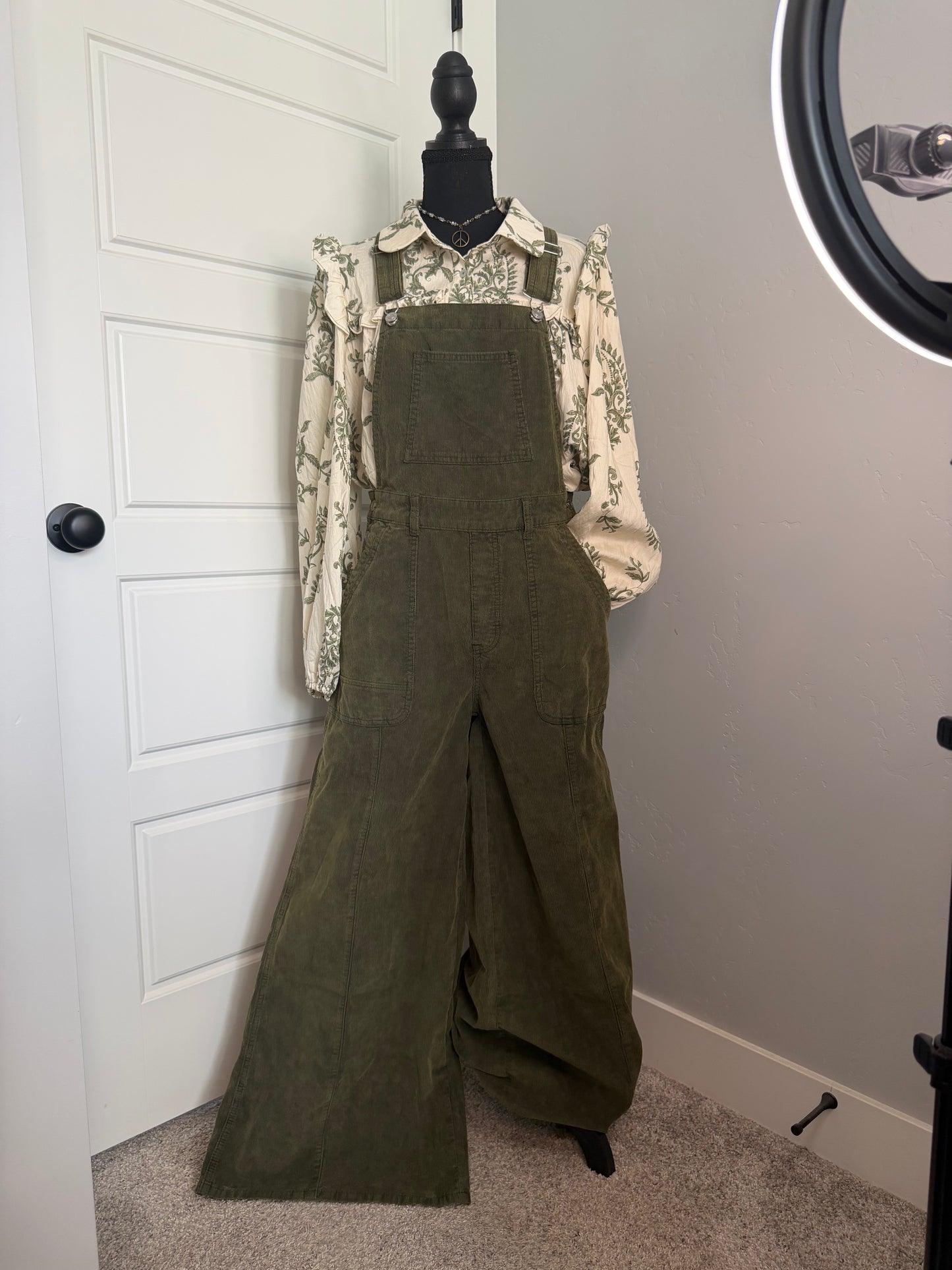 Green Corduroy Wide Leg Overall