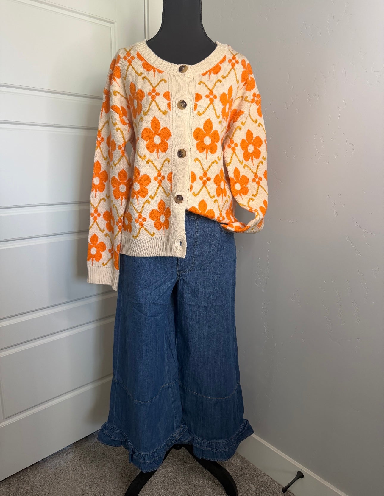 Orange Floral Cardigan