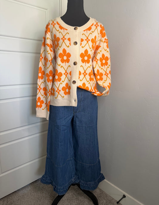 Orange Floral Cardigan