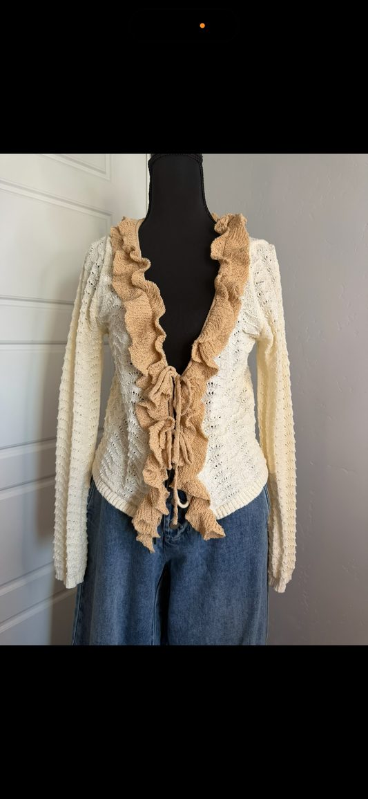 Cream Crochet Ruffle Cardigan
