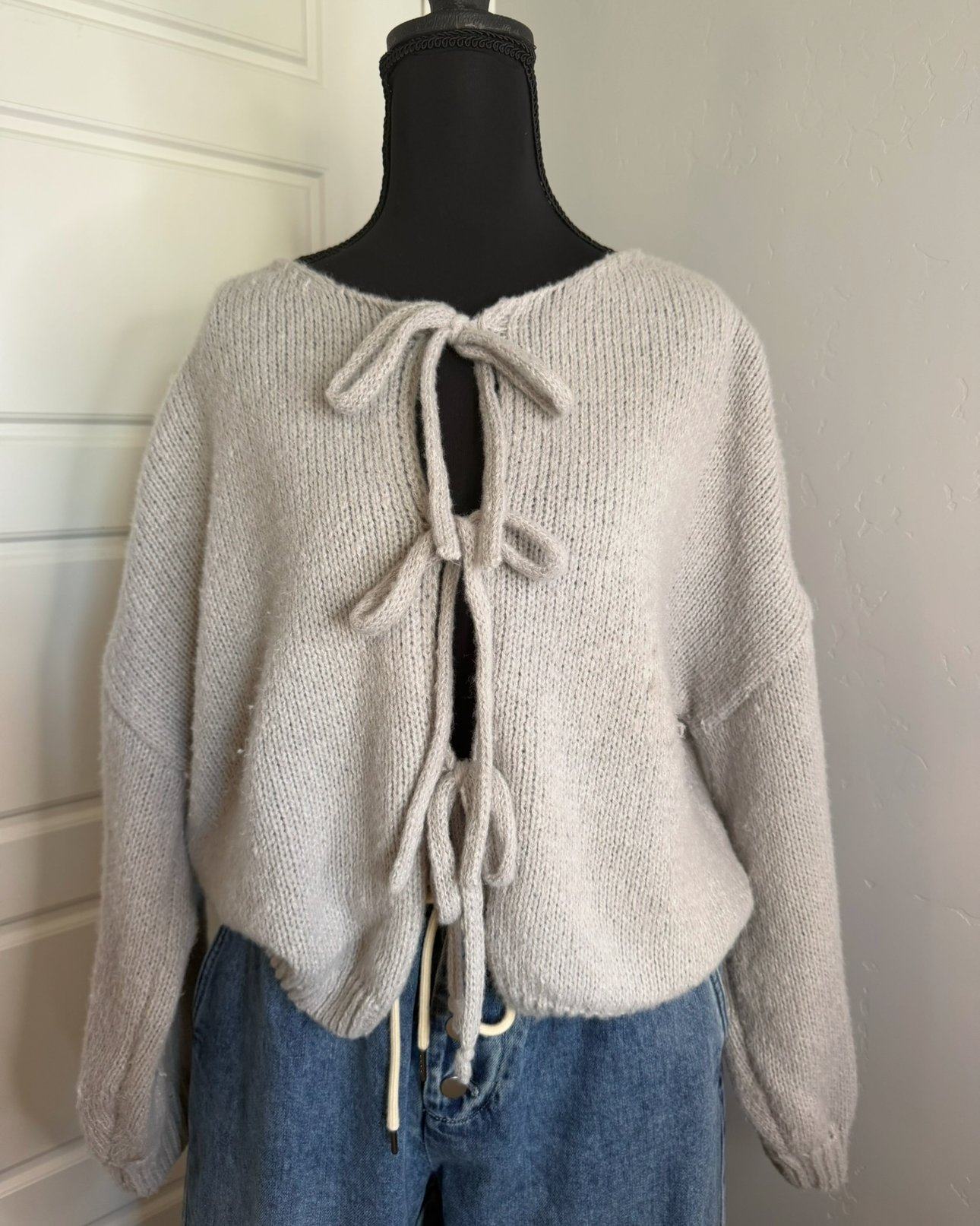 Gray Bow Tie Sweater